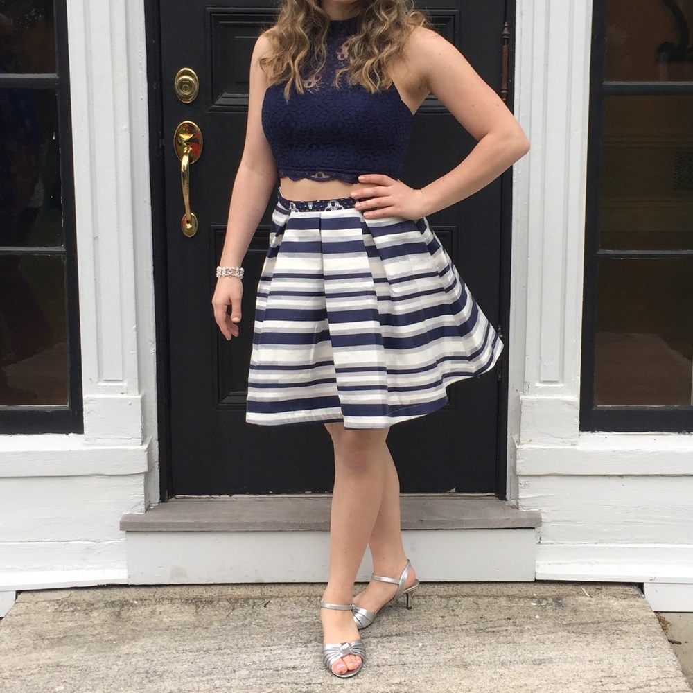Two piece lace prom/ homecoming/ formal dress